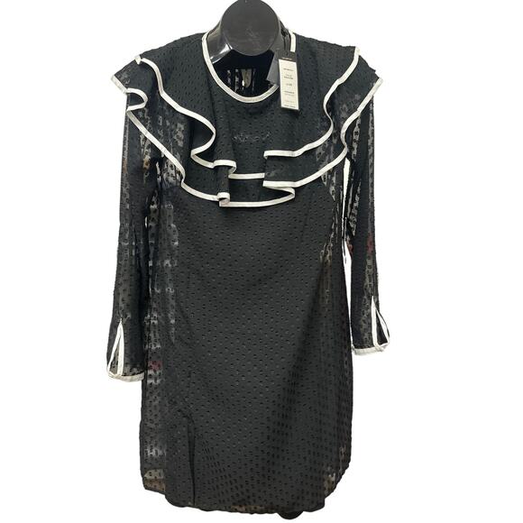 BCBG MaxSport LA Dress XS Black White Ruffle Neck NEW - Picture 1 of 4